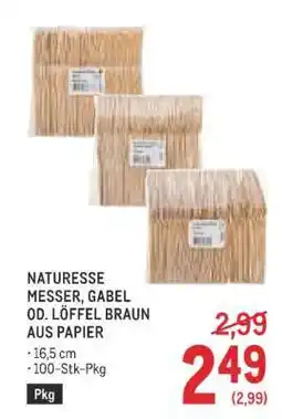 Metro NATURESSE MESSER, GABEL OD. LÖFFEL BRAUN AUS PAPIER Angebot