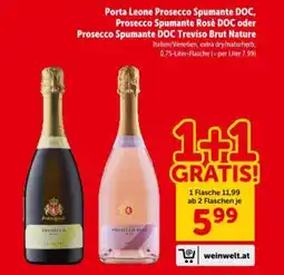 Interspar Porta Leone Prosecco Spumante DOC, Prosecco Spumante Rosè DOC oder Prosecco Spumante DOC Treviso Brut Nature Angebot