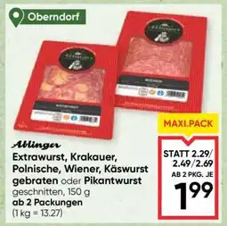 Maximarkt Ablinger Extrawurst, Krakauer, Polnische, Wiener, Käsewurst gebraten oder Pikantwurst Angebot