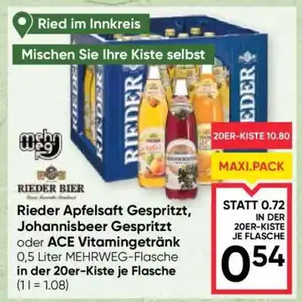 Maximarkt Rieder Apfelsaft Gespritzt, Johannisbeer Gespritzt oder ACE Vitamingetränk Angebot
