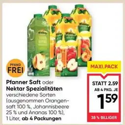 Maximarkt Pfanner Saft oder Nektar Spezialitäten Angebot