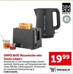 Interspar SIMPEX BASIC Wasserkocher oder Toaster schwarz Angebot