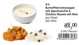 Eurogast Grissemann Kartoffelcremesuppe mit Speckwürfel & Chicken Masala mit Reis Angebot