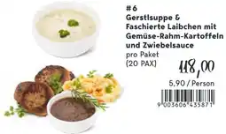 Eurogast Grissemann Gerstlsuppe & Faschierte Laibchen mit Gemüse-Rahm-Kartoffeln und Zwiebelsauce Angebot