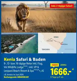 Lidl Reisen Kenia Safari & Baden Angebot