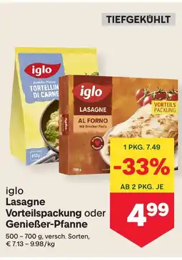 MPreis Iglo lasagne vorteilspackung oder genießer-pfanne Angebot