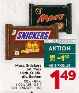 Billa Mars, Snickers od. Twix Angebot