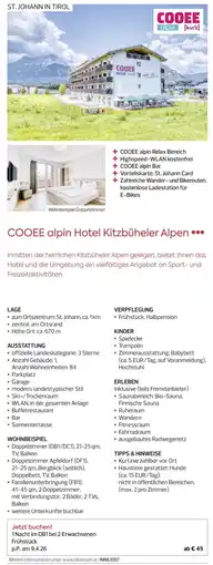 Billa Reisen COOEE alpin Hotel Kitzbüheler Alpen Angebot