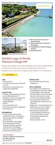 Billa Reisen Sentido Lago di Garda Premium Village Angebot