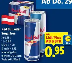 Lidl Red Bull oder Sugarfree Angebot