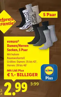Lidl esmara Damen/Herren Socken, 5 Paar Angebot