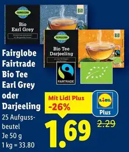 Lidl Fairglobe Fairtrade Bio Tee Earl Grey oder Darjeeling Angebot
