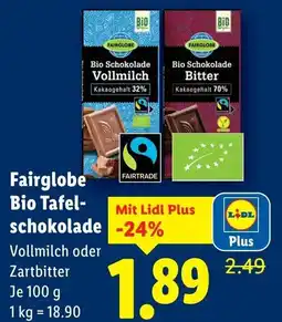 Lidl Fairglobe Bio Tafel- schokolade Angebot