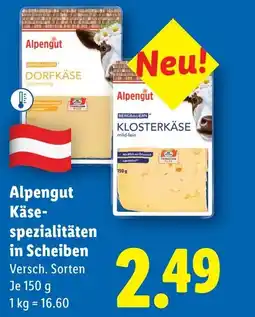 Lidl Alpengut Käse spezialitäten in Scheiben Angebot