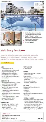 Billa Reisen Melia Sunny Beach Angebot