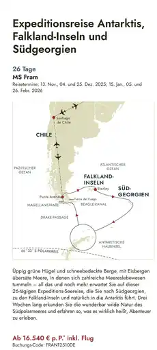 ruefa Expeditionsreise Antarktis, Falkland-Inseln und Angebot