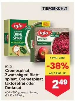 MPreis iglo Cremespinat, Zwutschgerl Blattspinat, Cremespinat laktosefrei oder Rotkraut Angebot