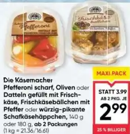Maximarkt Die Käsemacher Pfefferoni scharf, Oliven Angebot