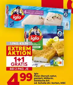 Billa Iglo polar-dorsch natur, paniert, müllerin, serbische art od. scholle div. sorten, msc Angebot
