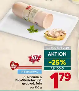 Billa Ja! Natürlich Bio-Streichwurst grob od Angebot