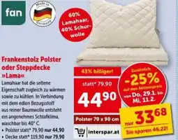 Interspar Frankenstolz Polster oder Steppdecke >>Lama Angebot