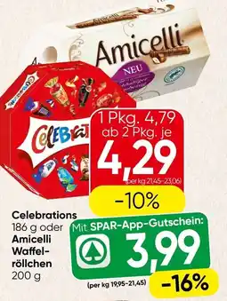 Spar Celebrations oder Amicelli Waffel- röllchen Angebot