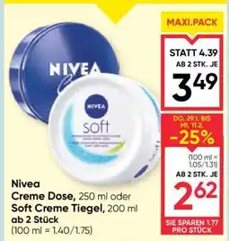 Maximarkt Nivea Creme Dose, 250 ml oder Soft Creme Tiegel, 200 ml Angebot