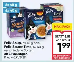 Maximarkt Felix Soup, 6x 48 g oder Felix Sauce Time, 6x 40 g Angebot