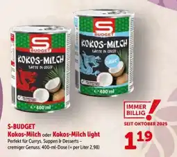 Interspar S-BUDGET Kokos-Milch oder Kokos-Milch light Angebot