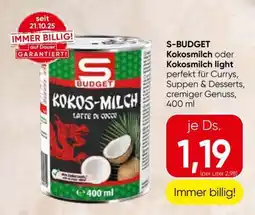 Eurospar S-BUDGET Kokosmilch oder Kokosmilch light Angebot