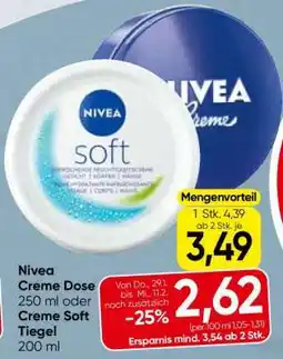 Spar Nivea Creme Dose 250 ml oder Creme Soft Tiegel 200 ml Angebot