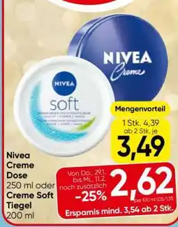 Eurospar Nivea Creme Dose 250 ml oder Creme Soft Tiegel 200 ml Angebot