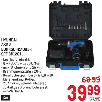Metro Hyundai akku bohrschrauber set cd1201li Angebot