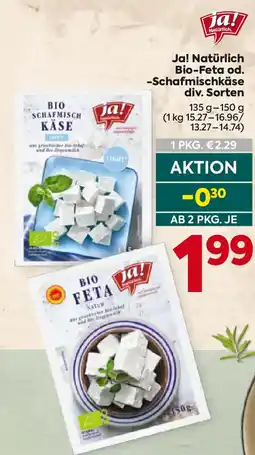 Billa Ja! Natürlich Bio-Feta od. -Schafmischkäse div. Sorten Angebot