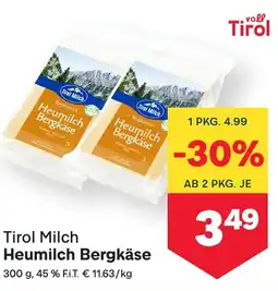 MPreis Tirol Milch Heumilch Bergkäse Angebot