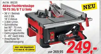 Zgonc Akku-Tischkreissäge TE-TS 36/8 T Li Solo Angebot