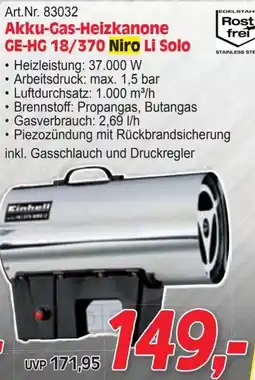 Zgonc Akku-Gas-Heizkanone GE-HG 18/370 Niro Li Solo Angebot