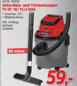 Zgonc Akku-Nass- und Trockensauger TC-VC 18/15 Li Solo Angebot