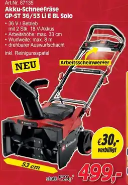 Zgonc Akku-Schneefräse GP-ST 36/53 Li E BL Solo Angebot