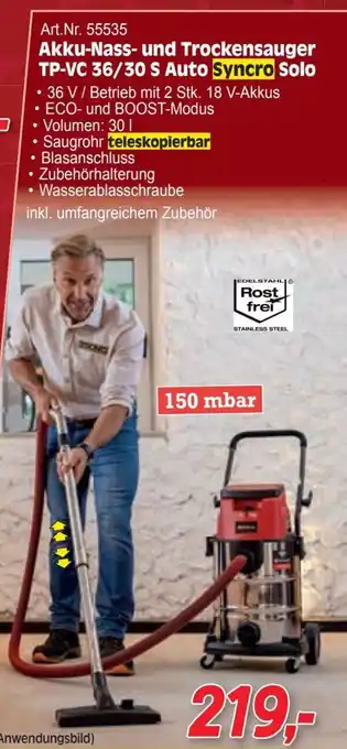 Zgonc Akku-Nass- und Trockensauger TP-VC 36/30 S Auto Syncro Solo Angebot