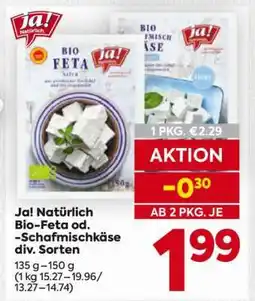 Billa Ja! Natürlich Bio-Feta od. -Schafmischkäse div. Sorten Angebot