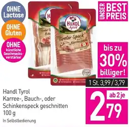 Sutterlüty Handl Tyrol Karree-, Bauch-, oder Schinkenspeck geschnitten Angebot