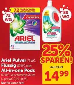 Interspar Ariel Pulver 72 WG, Flüssig 80 WG oder All-in-one Pods Angebot