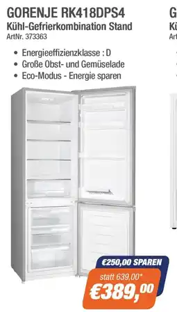e-tec GORENJE RK418DPS4 Kühl Gefrierkombination Stand Angebot