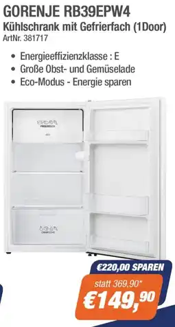 e-tec GORENJE RB39EPW4 Kühlschrank mit Gefrierfach (1Door) Angebot
