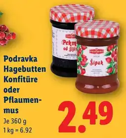 Lidl Podravka Hagebutten Konfitüre oder Pflaumen- mus Angebot