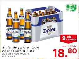 Unimarkt Zipfer Urtyp, Drei, 0,0% oder Kellerbier Kiste Angebot