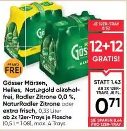 Maximarkt Gösser märzen, helles, naturgold alkohol- frei, radler zitrone 0,0 %, naturradler zitrone oder extra frisch Angebot