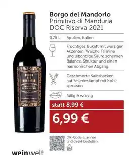 Interspar Borgo del Mandorlo Primitivo di Manduria DOC Riserva 2021 Angebot