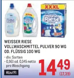 Metro WEISSER RIESE VOLLWASCHMITTEL PULVER 90 WG OD. FLÜSSIG 100 WG Angebot